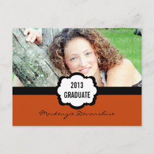 Simple Chic Graduation Party Postcard, Orange v1 Invitation Postcard