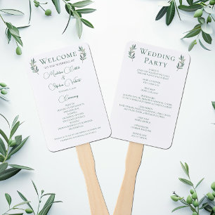 Simple Chic Green Botanical Fall Wedding Program Hand Fan
