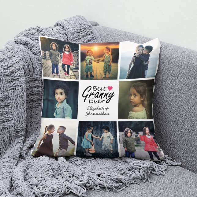 Simple Chic Heart Photo Collage Best Grandma ever Throw Pillow (Creator Uploaded)