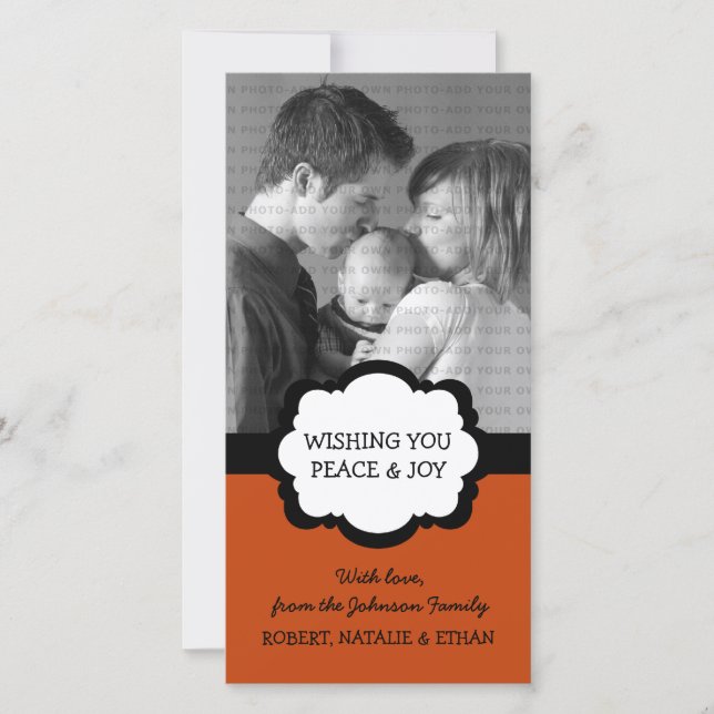 Simple Chic Holiday Photo Card, Orange Card (Front)