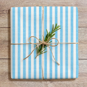 Simple Chic Linen Look Striped Pattern Light Blue Wrapping Paper