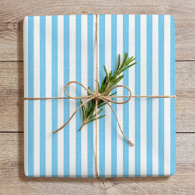 Simple Chic Linen Look Striped Pattern Light Blue Wrapping Paper (Creator Uploaded)