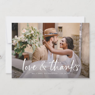 Simple Chic Love and Thanks 2 Photo Wedding Thank You Card