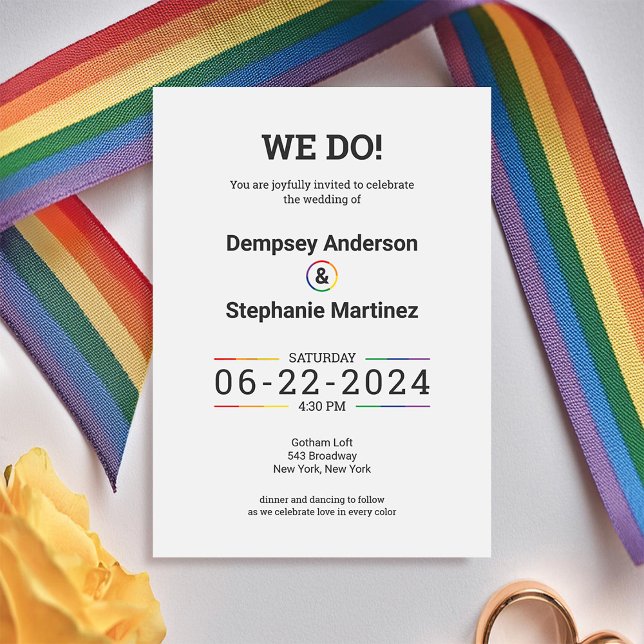 Simple & Chic LQBTQ Pride Wedding Invitation (Creator Uploaded)