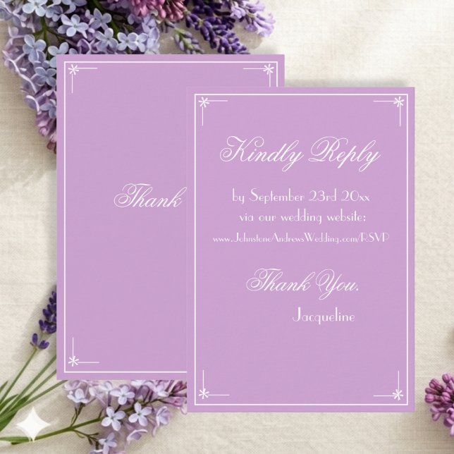 Simple Chic Mauve Lilac Fancy White Script Details Enclosure Card (So romantic. Just perfect in the right setting.)