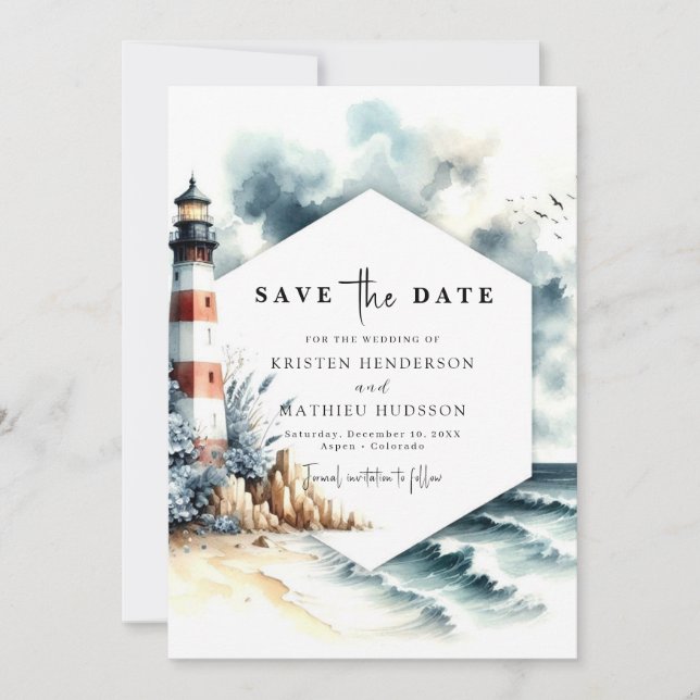 Simple Chic Minimalism Lighthouse Wedding Save The Date (Front)