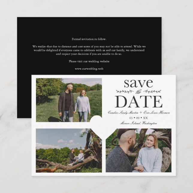 Simple Chic Minimalist Classic 3 Photos Engagement Save The Date (Front/Back)