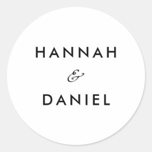 Simple Chic Minimalist Custm Names Wedding Classic Round Sticker