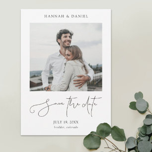 Simple Chic Minimalist Modern Script Photo Wedding Save The Date