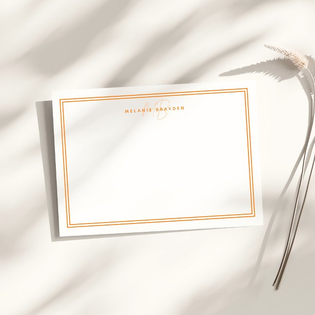 Simple Chic Minimalist Monogram Two Border Orange Card (Creator Uploaded)