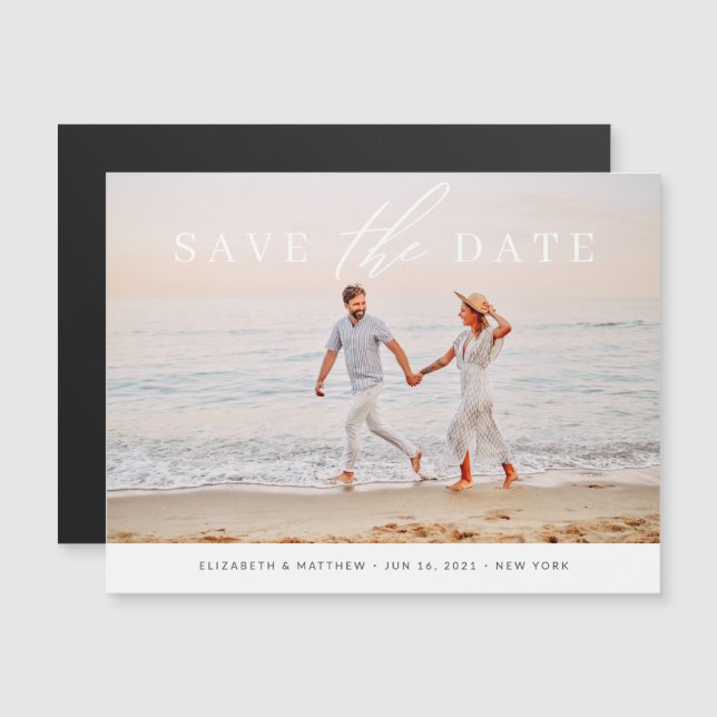 Simple Chic Minimalist Photo Wedding Save The Date Magnetic Invitation (Front/Back)