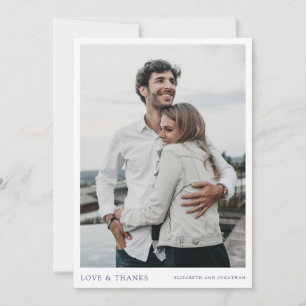 Simple Chic Modern Blue Text Photo Wedding Thank You Card