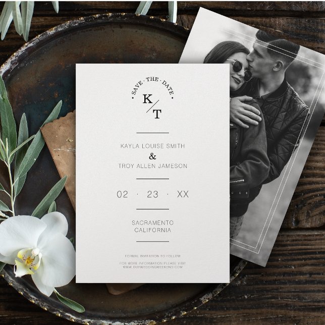 Simple Chic Modern Calligraphy Photo Couple Save The Date (Creator Uploaded)