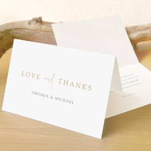 Simple Chic Modern Gold Love and Thanks Wedding Thank You Card
