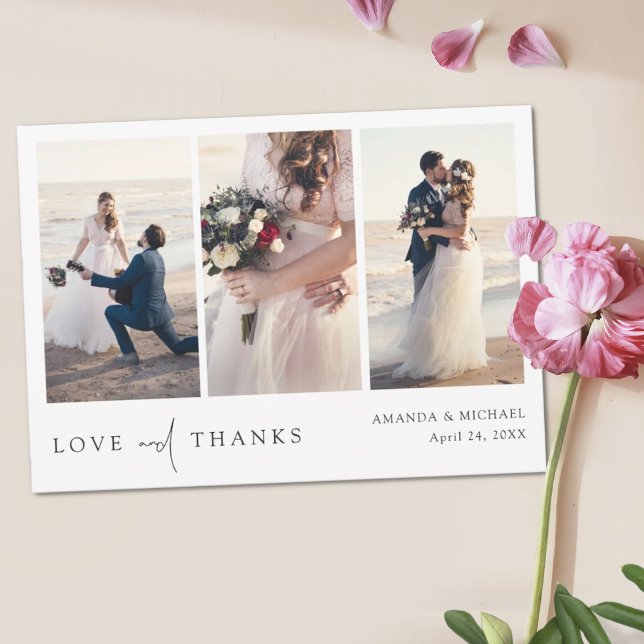 Simple Chic Modern Multi Photo Collage Wedding  Thank You Card (Creator Uploaded)