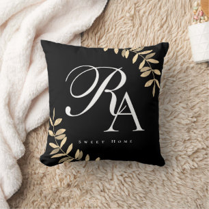 Simple Chic Monogram Black Throw Pillow