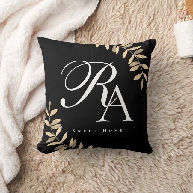 Simple Chic Monogram Black Throw Pillow (Blanket)