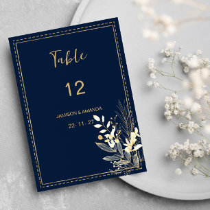 Simple chic navy blue gold floral Table Numbers