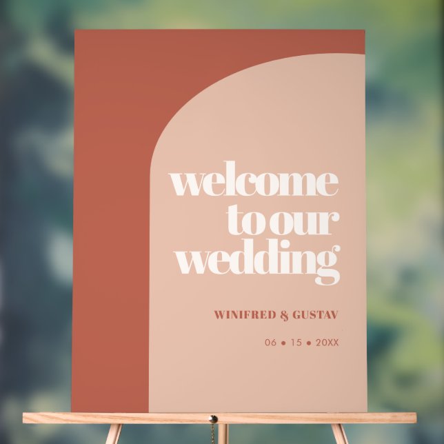 Simple chic peach terracotta arch wedding acrylic sign (Neutral)