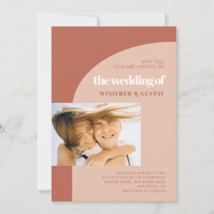 Simple chic peach terracotta arch wedding photo invitation