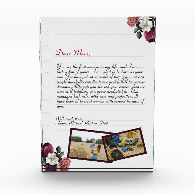 Simple Chic Personalized Love Letter Handwritten Photo Block (Front)