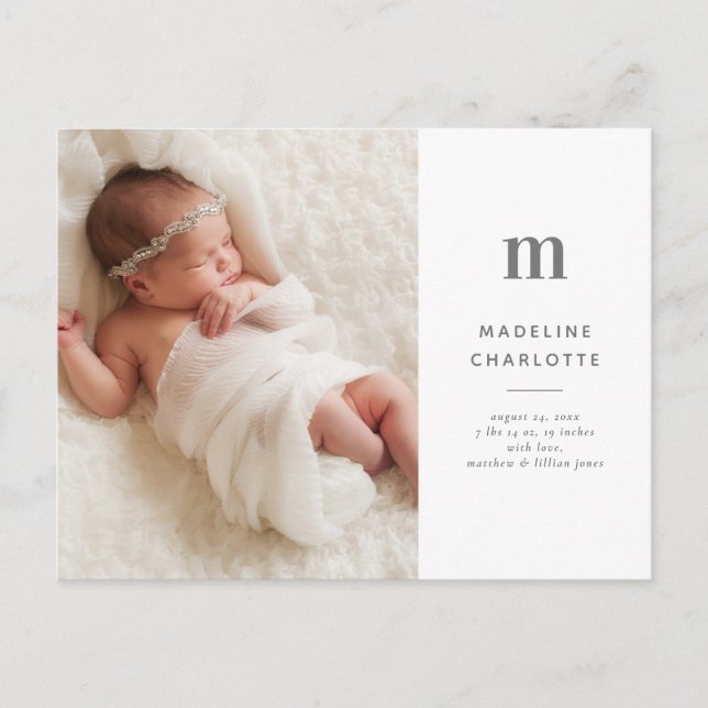 Simple & Chic Photo Birth Announcement Postcard (Front)