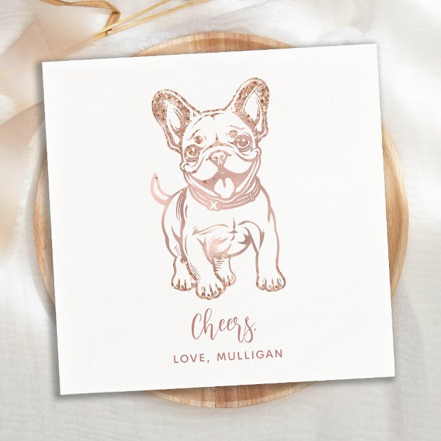Simple Chic Pink French Bulldog Rose Gold Wedding Napkin (Creator Uploaded)