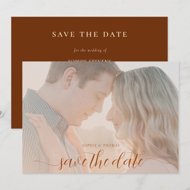 Simple Chic Rust Brown Photo Wedding Save the Date Invitation (Front/Back)