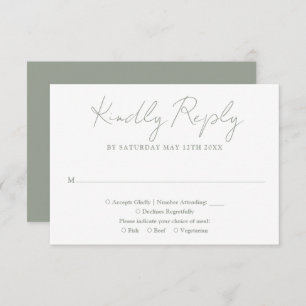 Simple Chic Sage Green Elegant Script Wedding RSVP Card
