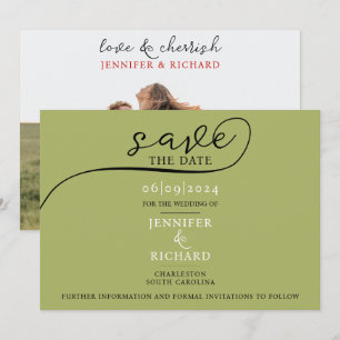 Simple Chic Sage Green Rustic Wedding Photo Save The Date