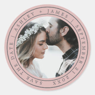 Simple Chic Save the Date Wedding Photo Pink Class Classic Round Sticker
