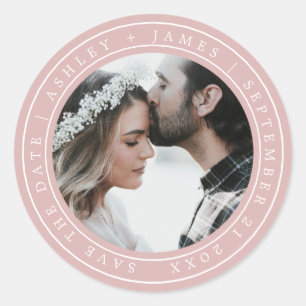 Simple Chic Save the Date Wedding Photo Pink Classic Round Sticker