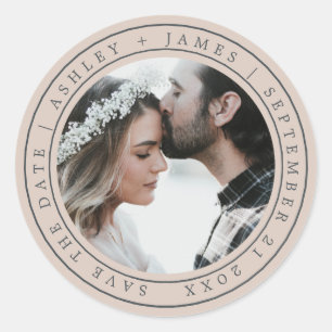 Simple Chic Save the Date Wedding Photo Purple Classic Round Sticker