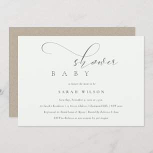 Simple Chic Script Black White Baby Shower Invite
