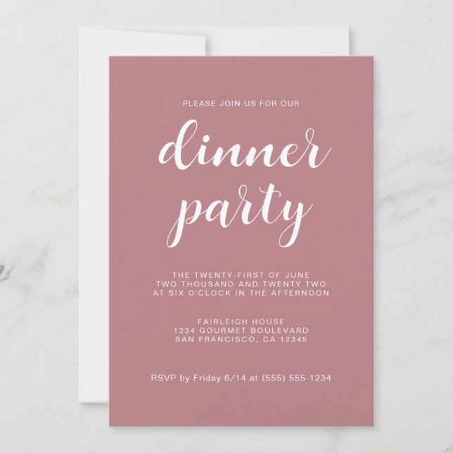 Simple Chic Script Dusty Rose Dinner Party Invitation (Front)