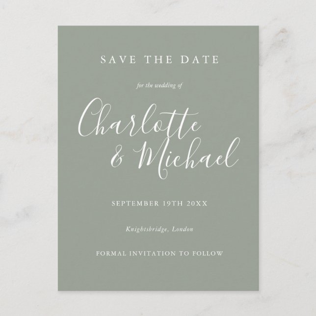 Simple Chic Script Save the Date Announcement Postcard (Front)