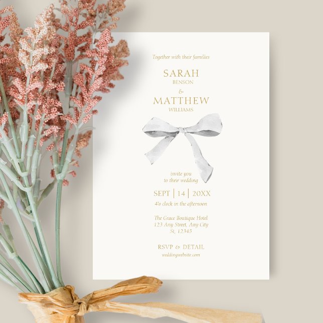 Simple Chic & Trendy Ribbon | Off White Wedding  Invitation (Creator Uploaded)