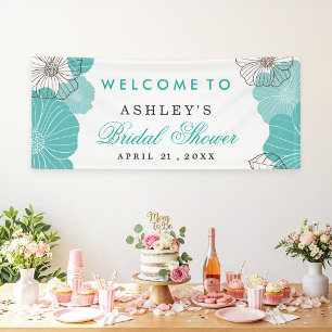 Simple Chic Turquoise Green Floral Bridal Shower Banner
