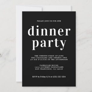 Simple Chic Typography Black Dinner Party Invitation