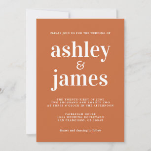 Simple Chic Typography Burnt Orange Wedding Invitation