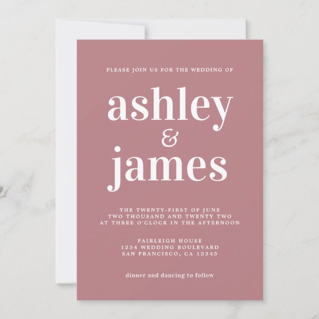 Simple Chic Typography Dusty Rose Wedding Invitation (Front)