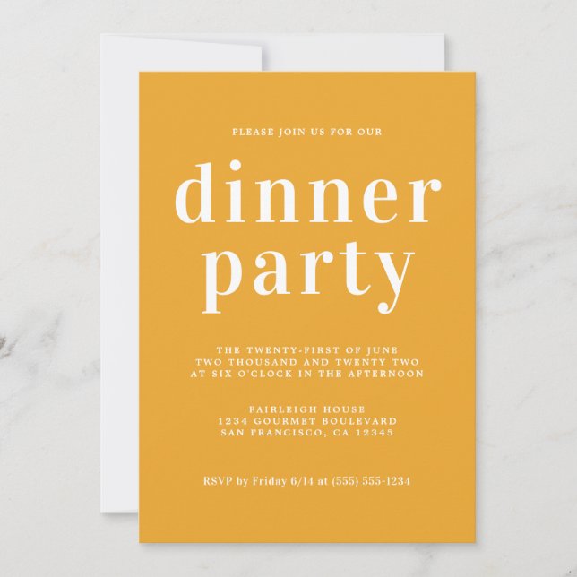 Simple Chic Typography Mellow Yellow Dinner Party Invitation (Front)