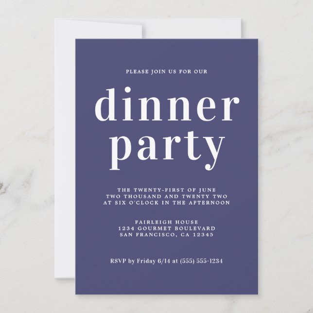 Simple Chic Typography Navy Blue Dinner Party Invitation (Front)