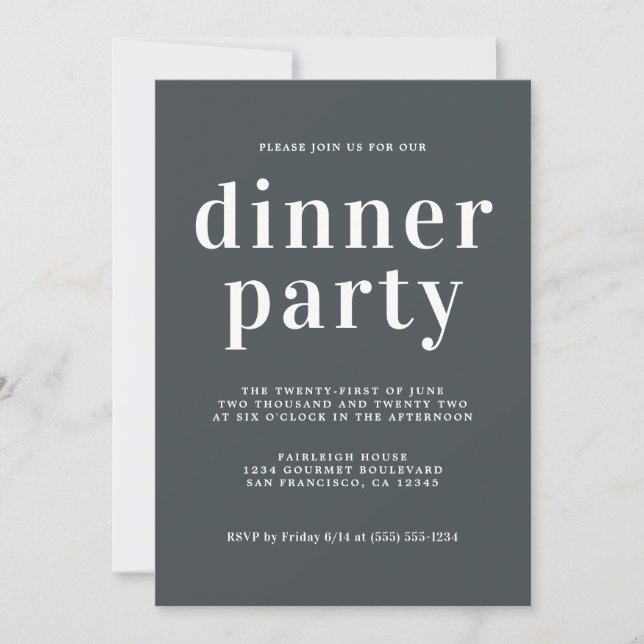 Simple Chic Typography Off-Black Dinner Party Invitation (Front)