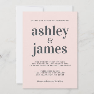 Simple Chic Typography Pastel Pink Wedding Invitation