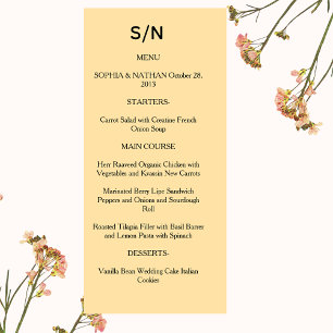 Simple Chic Wedding Menu Card Custom Minimalist