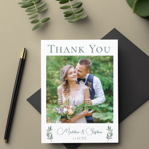 Simple Chic Wedding Photo Botanical Leaf Thank You Postcard