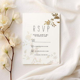 Simple chic white gold glitter floral RSVP Invitation