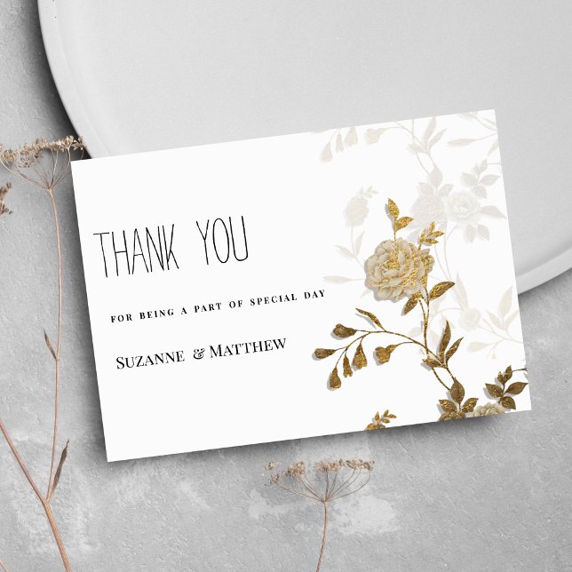 Simple chic white gold glitter floral Thank You Invitation (Simple chic white gold glitter floral Thank You)