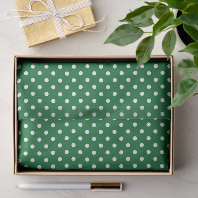 Simple Chic White Polkadots Pattern On Green Tissue Paper (Gift)